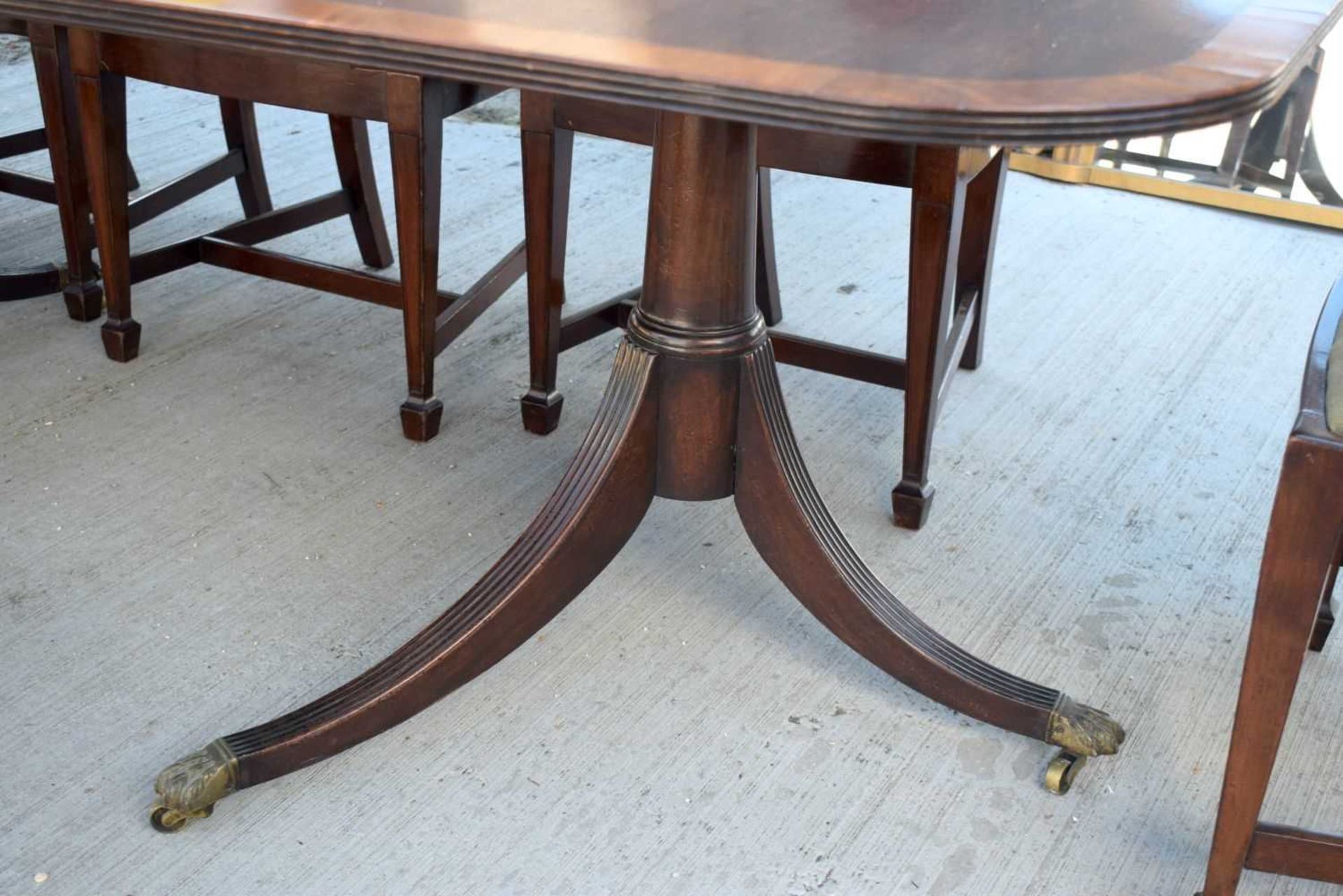 A Mahogany dining table with a veneer edging with 8 mahogany Shield back chairs with upholstered - Image 5 of 12