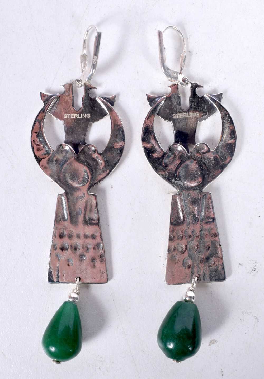 A PAIR OF SILVER EGYPTIAN STYLE EARRINGS. 22 grams. 8.75 cm x 2.5 cm. - Image 3 of 4