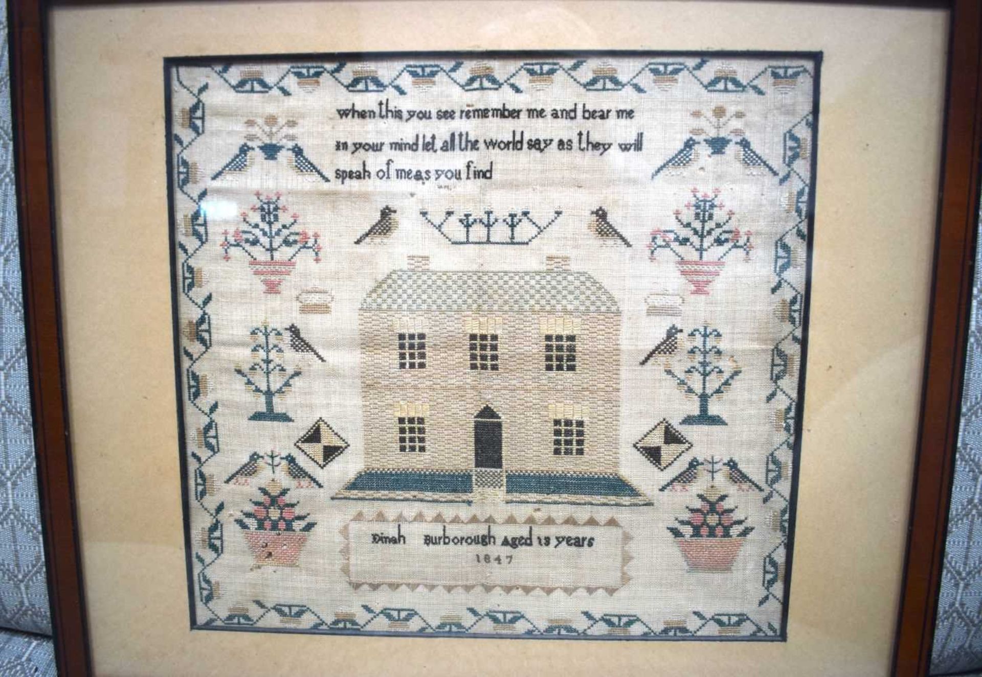 A framed sampler dated 1847 30 x 32 cm - Image 2 of 3