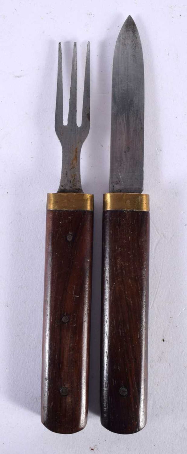 A VINTAGE MILITARY CAMPAIGN KNIFE AND FORK. 19 cm long. - Image 2 of 3