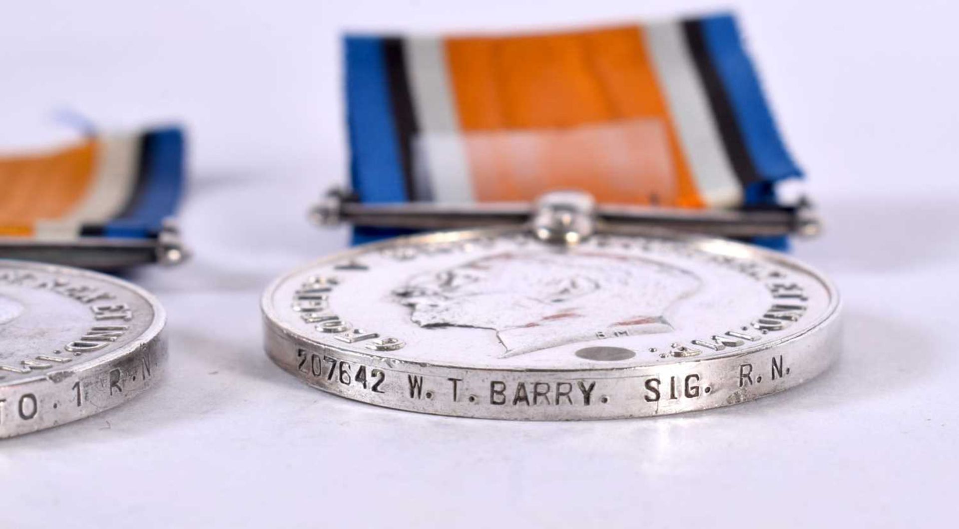 FOUR GEORGE V WAR MEDALS.  Awarded to – K41278 T Owen Sto1 RN, 207642 WT Barry Sig RN. 230659 3AM HS - Image 5 of 6