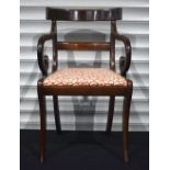 A 19th Century Mahogany reception chair with upholstered seat 85 x 50 cm.