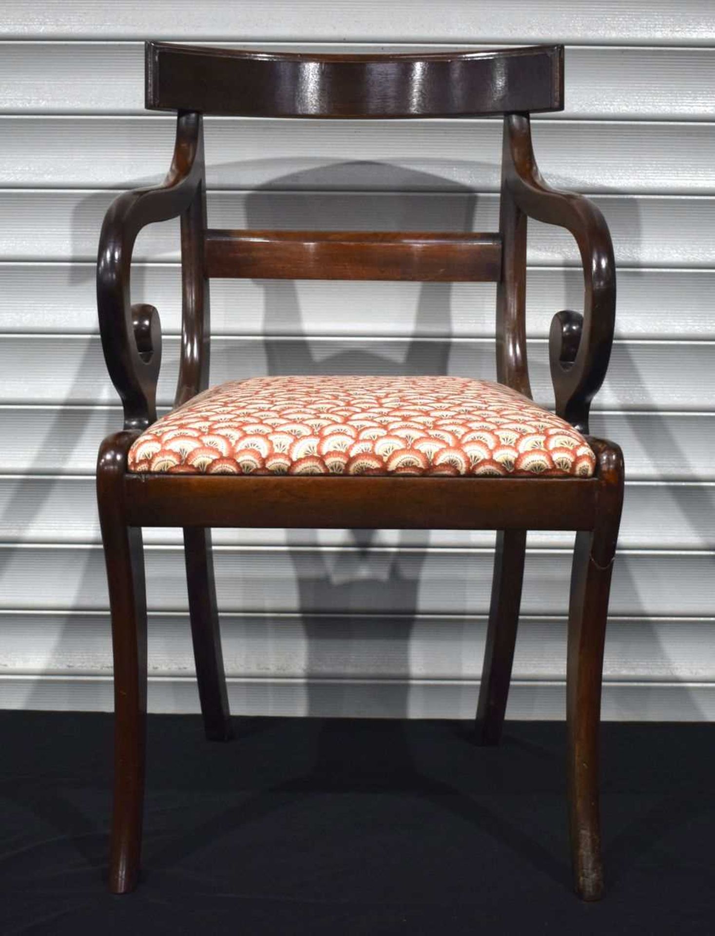 A 19th Century Mahogany reception chair with upholstered seat 85 x 50 cm.