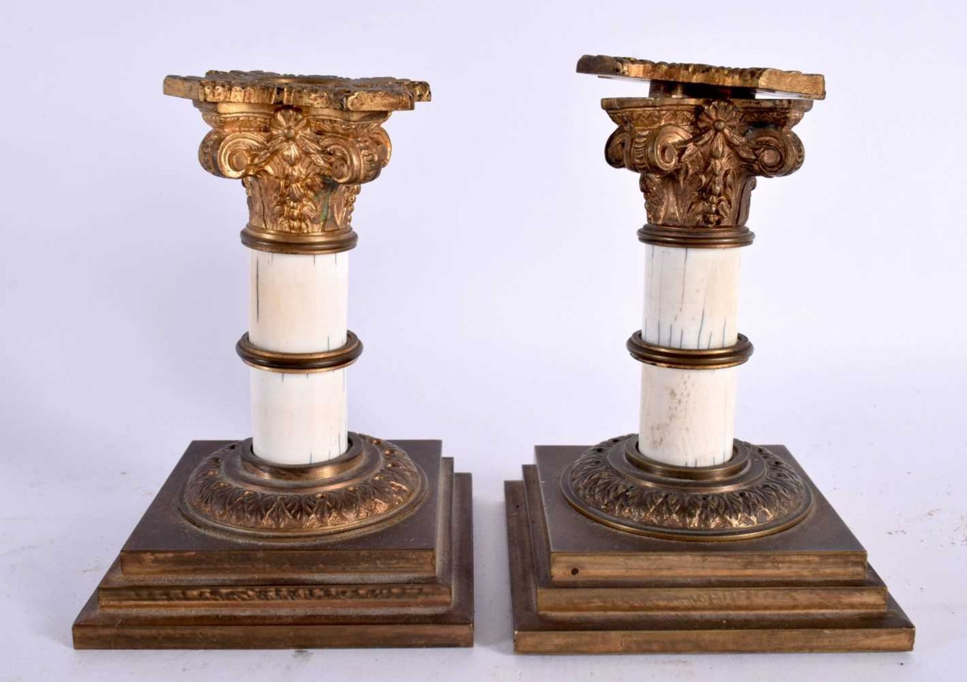 A SMALL PAIR OF EARLY VICTORIAN COUNTRY HOUSE DWARF CANDLESTICKS. 11cm x 5 cm.