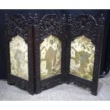 A 19TH CENTURY ANGLO INDIAN COUNTRY HOUSE CARVED THREE FOLD HARDWOOD SCREEN unusually formed with