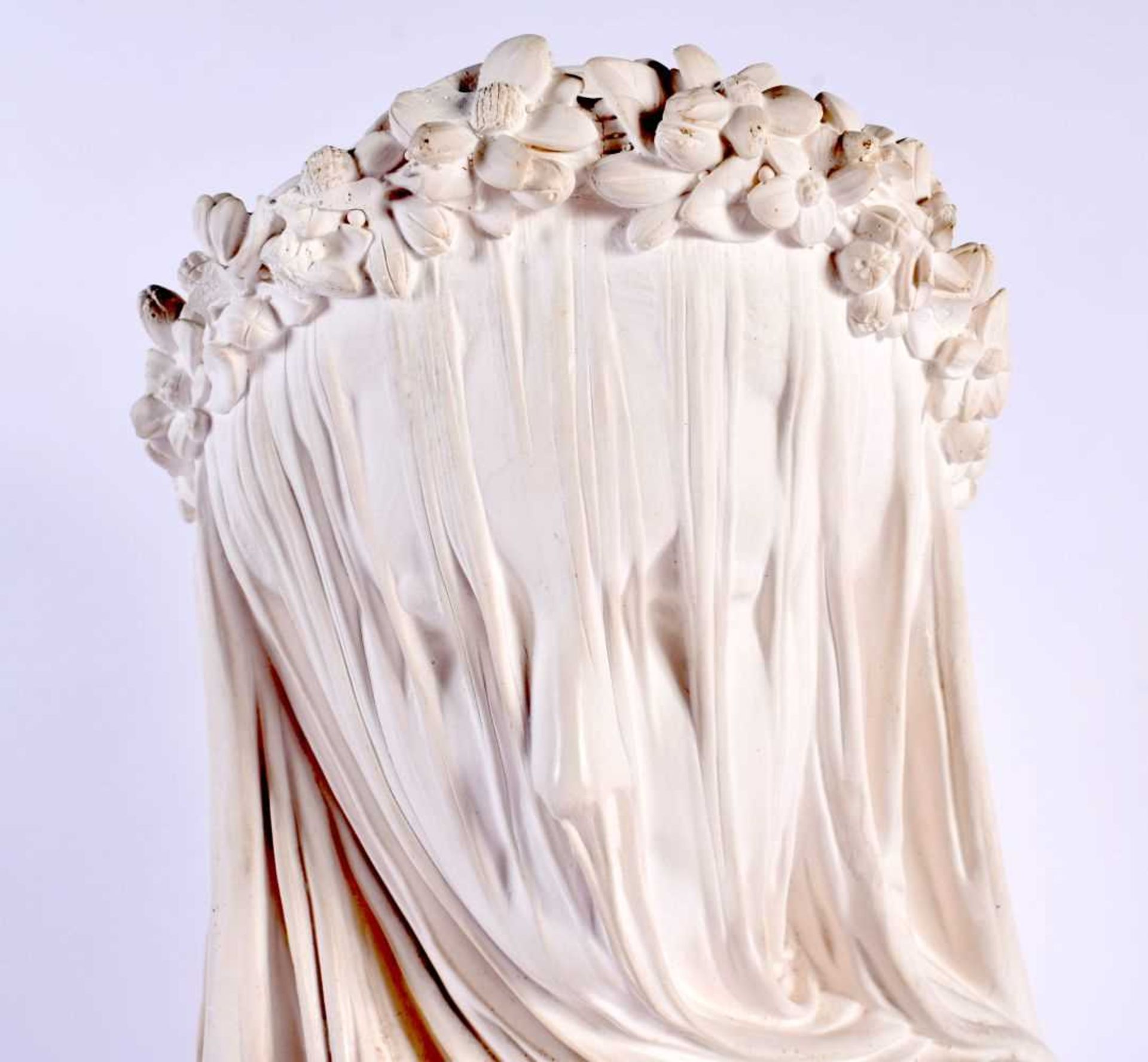 A LARGE EARLY 20TH CENTURY EUROPEAN PLASTER FIGURE OF A VEILED FEMALE modelled upon a pedestal. 38 - Image 2 of 8