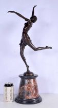 A large bronze dancing Art Deco flapper girl mounted to a marble plinth 64 cm.