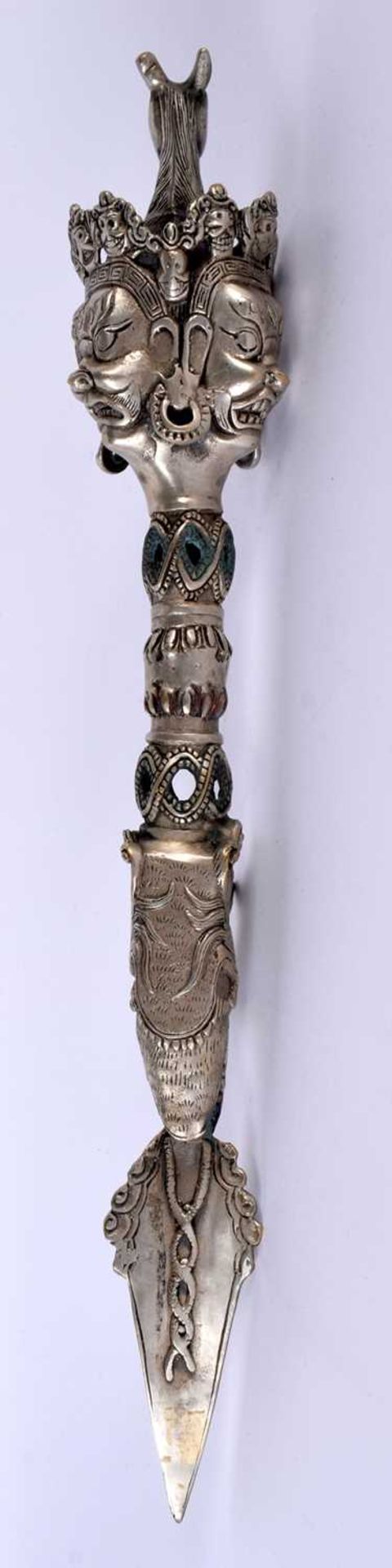 TIBETAN BUDDHIST PHURBA / KILA RITUALISTIC DAGGER. the metal dagger decorated with head of Horse,