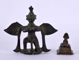 TWO 18TH/19TH CENTURY MIDDLE EASTERN INDIAN BRONZE BUDDHAS. 187 grams. Largest 7.75 cm x 9 cm. (2)