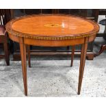 A19th Century cross banded inlaid Satinwood gallery topped table with central Shell design 76 x