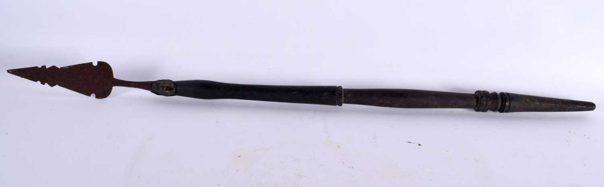 TWO ANTIQUE TRIBAL FIJIAN IRON WOOD STAFFS together with another tribal spear. Largest 110 cm - Image 9 of 12