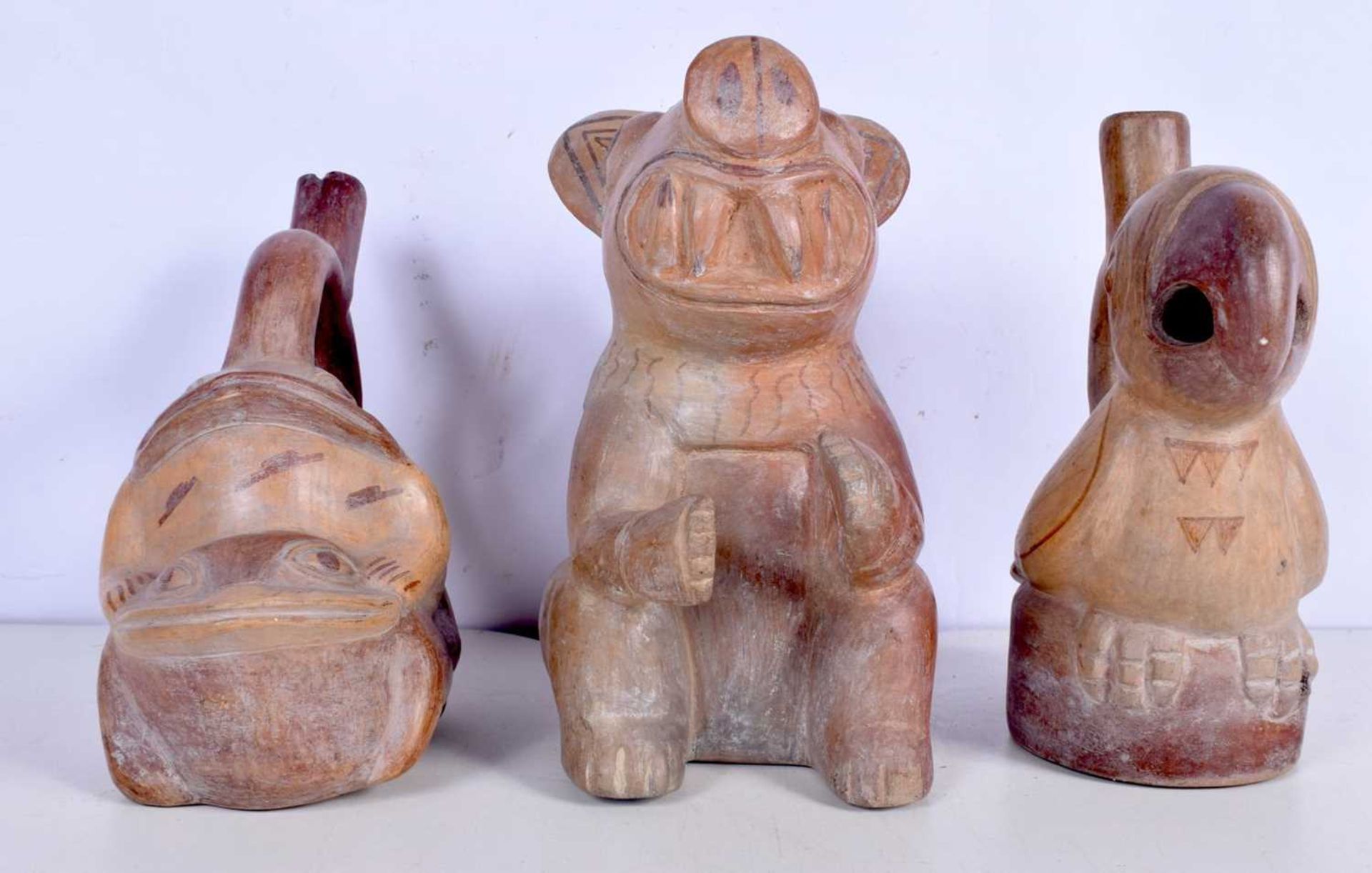 A collection of Peruvian Terracotta Moche culture style items 23 cm.(3) - Image 2 of 4