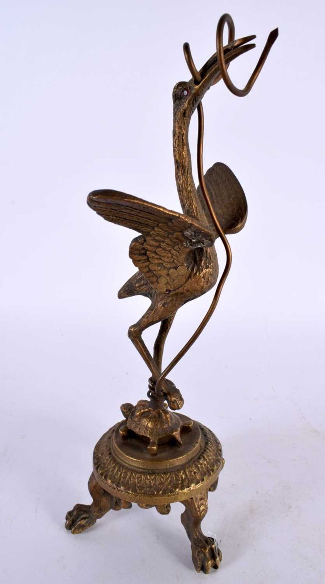 A 19TH CENTURY EUROPEAN GRAND TOUR BRONZE FIGURE OF A BIRD modelled standing upon a tortoise. 23