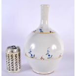 A LARGE CONTINENTAL TIN GLAZED FAIENCE BULBOUS POTTERY VASE painted with sparse floral sprays.