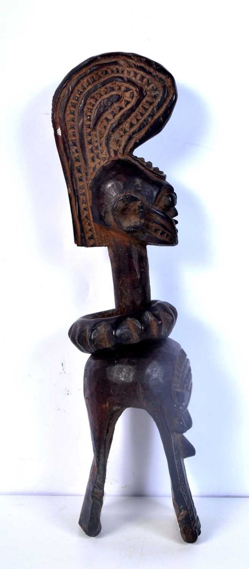 A Nigerian Tribal Jukan carved wood shoulder crest inn the form of a female head 39 cm. - Image 3 of 5