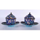A PAIR OF 19TH CENTURY CHINESE CANTON ENAMEL TEABOWLS ON STANDS Qing. 14cm x 10 cm.