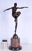 A large Art Deco style dancer bronze mounted to a marble plinth 57 cm