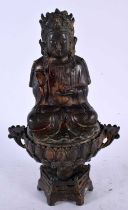 A CHINESE TIBETAN LACQUERED BRONZE FIGURE OF A BUDDHA ON STAND 20th Century. 23 cm x 12 cm.