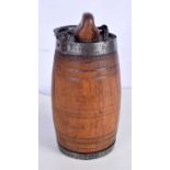 A 19th Century wooden barrel with hammered steel banding possibly for oil .29 cm.
