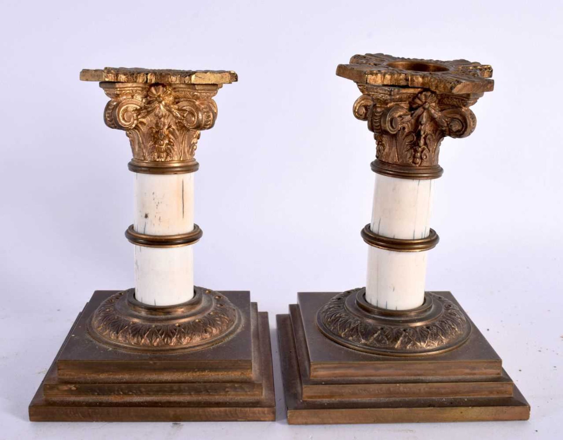 A SMALL PAIR OF EARLY VICTORIAN COUNTRY HOUSE DWARF CANDLESTICKS. 11cm x 5 cm. - Image 2 of 4