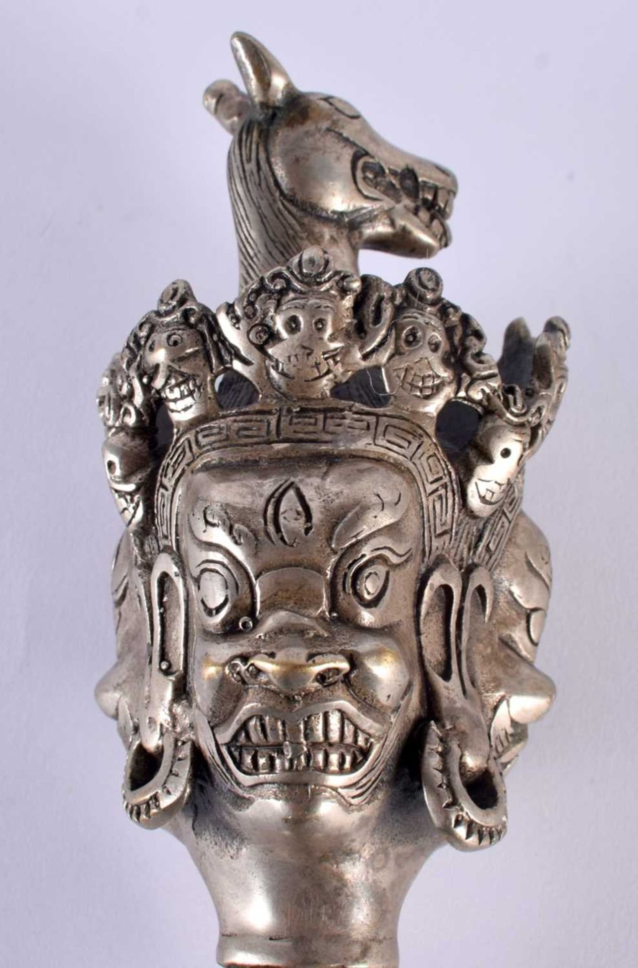 TIBETAN BUDDHIST PHURBA / KILA RITUALISTIC DAGGER. the metal dagger decorated with head of Horse, - Image 3 of 7