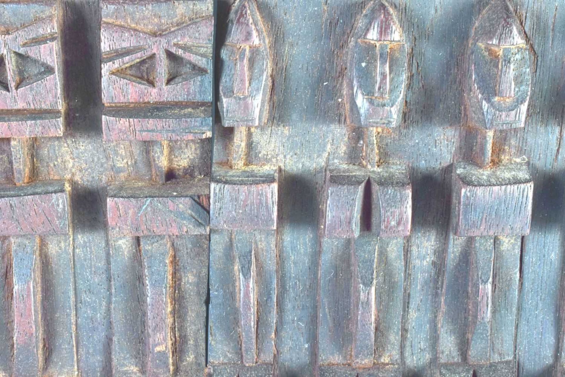 AN AFRICAN TRIBAL CARVED WOOD DOGON DOOR depicting figures and animals. 52 cm x 38 cm. - Image 4 of 6