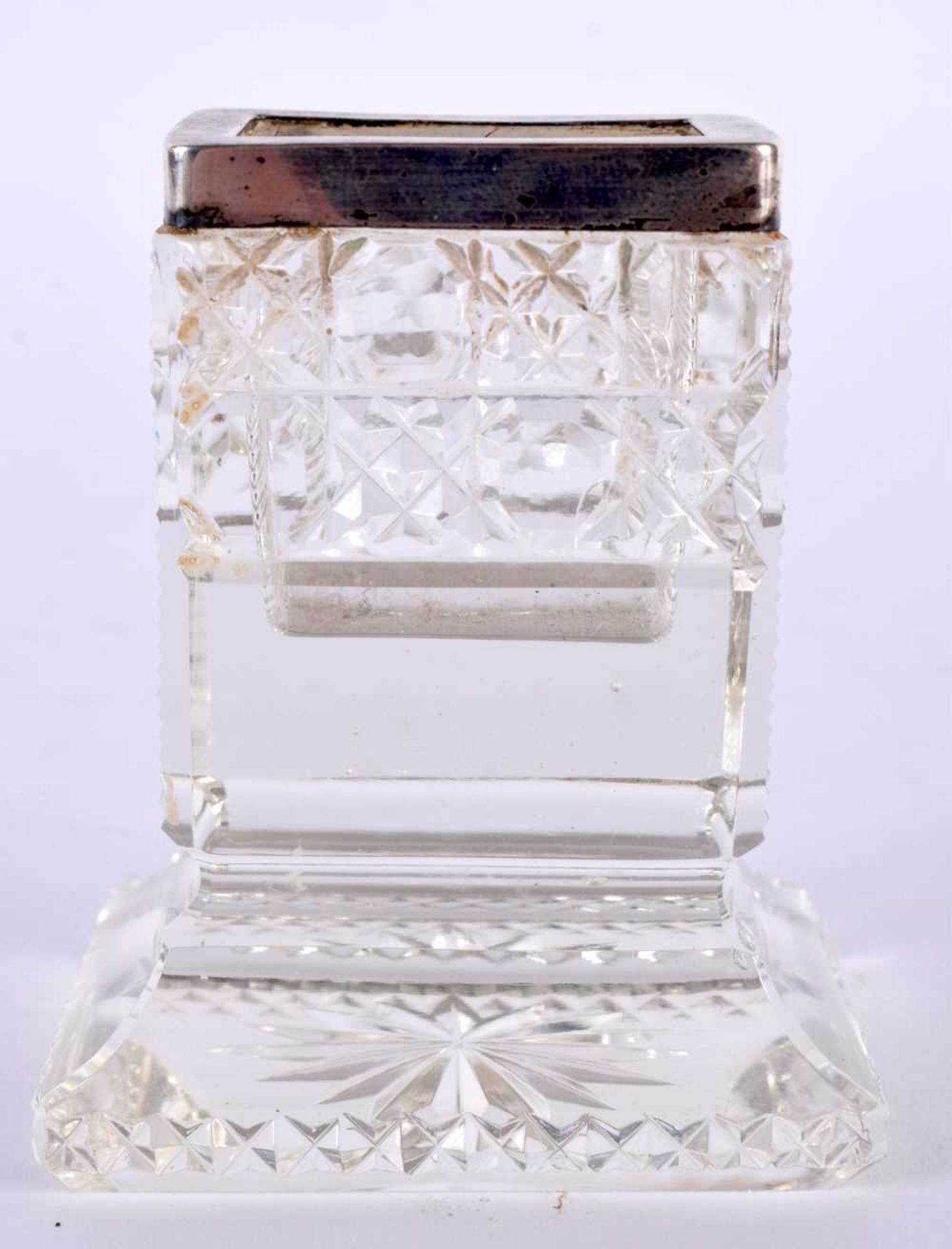 A RARE ANTIQUE SILVER MOUNTED CUT GLASS MATCH STRIKER. 8 cm x 4 cm. - Image 4 of 6