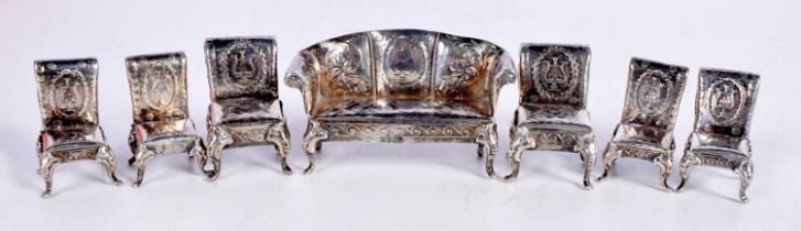 A VICTORIAN SILVER SUITE OF DOLLS HOUSE REGENCY STYLE Furniture BY JOHN GEORGE SMITH COMPRISING A
