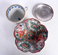 A 19th Century Chinese white metal coin dish together with a Famille Rose porcelain dish and a