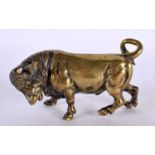 A 19TH CENTURY EUROPEAN GRAND TOUR BRONZE FIGURE OF A BULL AFTER THE ANTIQUITY. 12cm wide