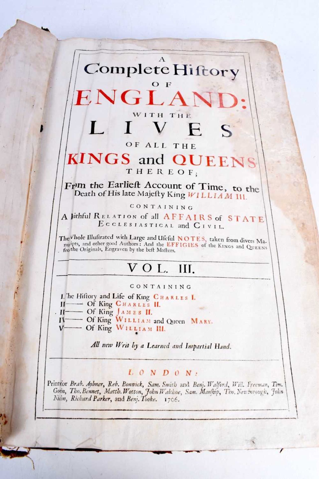 Book, Early 18th Century Complete History of Englands Kings and Queens Volume 3 - Image 3 of 6