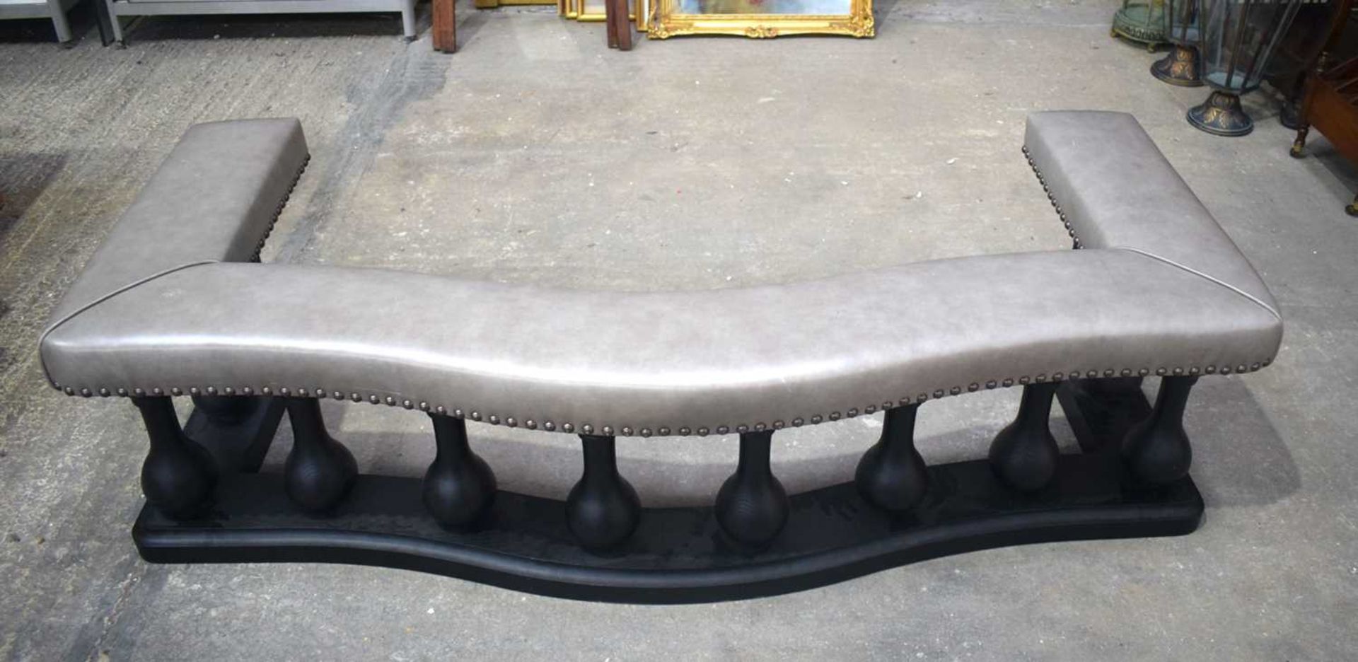 A wooden and upholstered Club Fender 46 x 190 x 90cm .