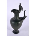 A 19TH CENTURY EUROPEAN GRAND TOUR BRONZE EWER After the Antiquity, with bird mounts to handle and