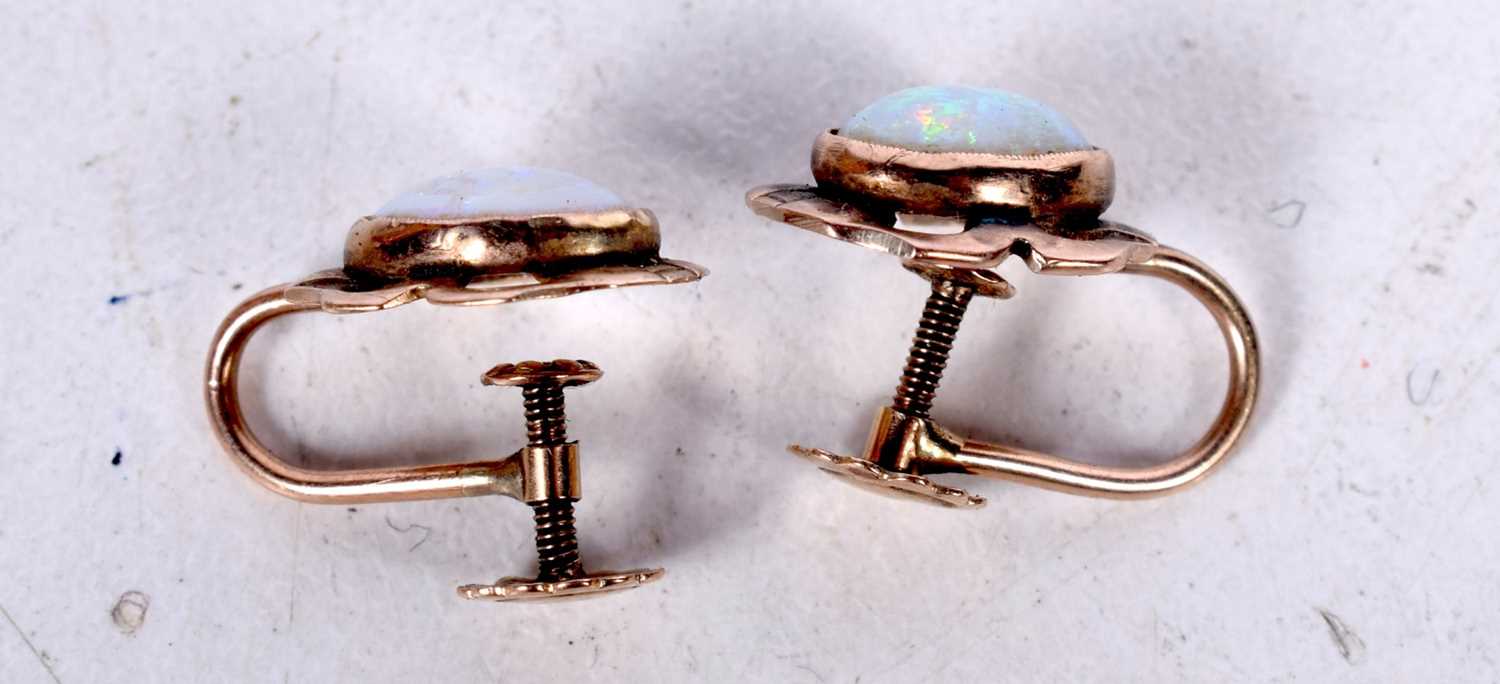 A PAIR OF 9CT GOLD AND OPAL EARRINGS. 1.9 grams. 2 cm x 1.5 cm. - Image 3 of 3