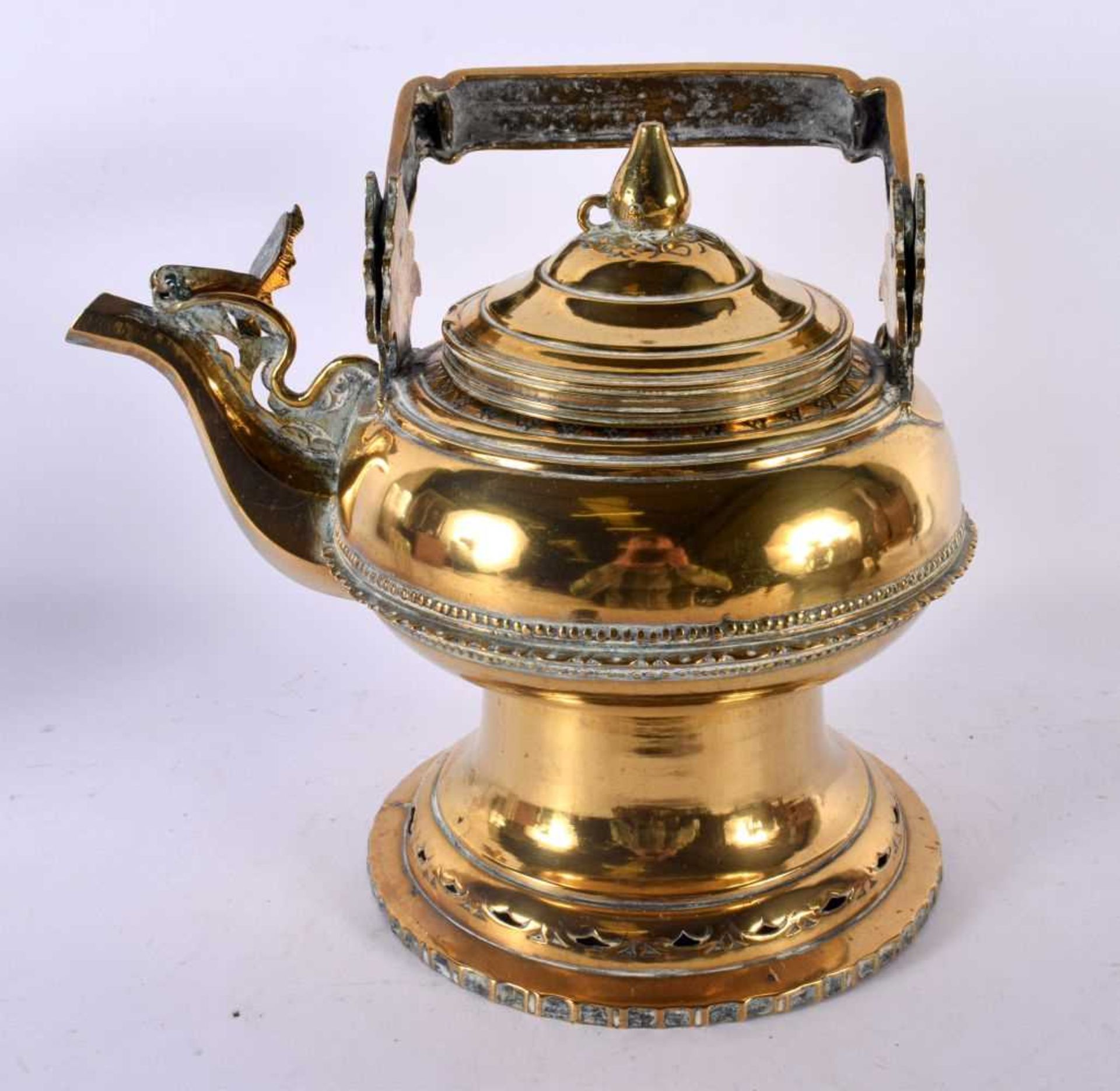 A TURKISH MOTHER OF PEARL INLAID PISTOL together with a Middle Eastern bronze teapot and cover. - Image 3 of 5