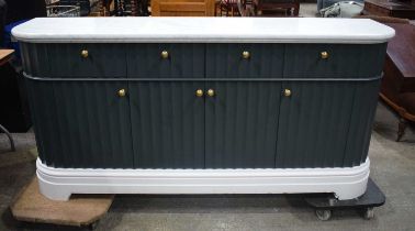 A Large Marble topped 4 drawer sideboard with a wooden fluted front 96 x 200 x 46 cm