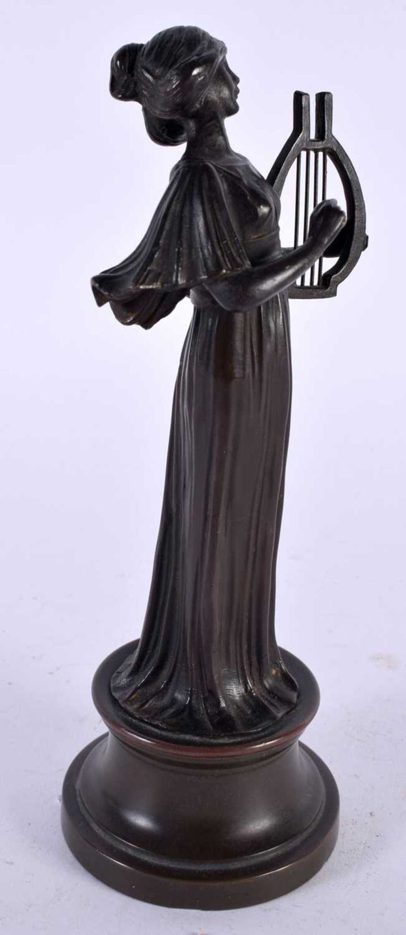 AN ART DECO CONTINENTAL BRONZE FIGURE OF A FEMALE MUSICIAN. 18cm high. - Image 4 of 5