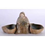 A SMALL STUDIO POTTERY FIGURAL DOUBLE SALT. 14cm wide.