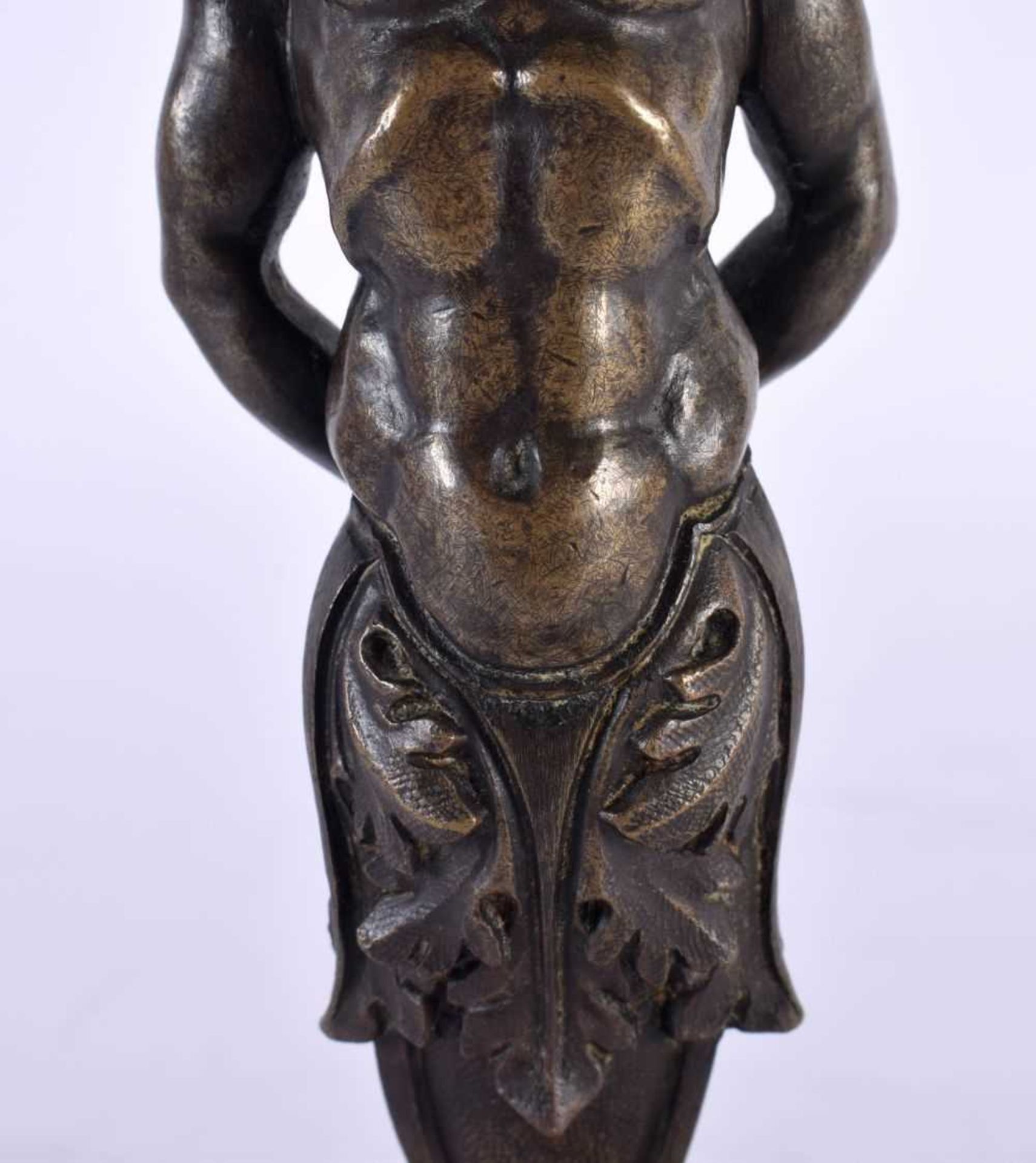 A FINE 19TH CENTURY FRENCH BRONZE AND MARBLE FIGURE OF SATYR modelled with arms behind his back, - Image 3 of 10