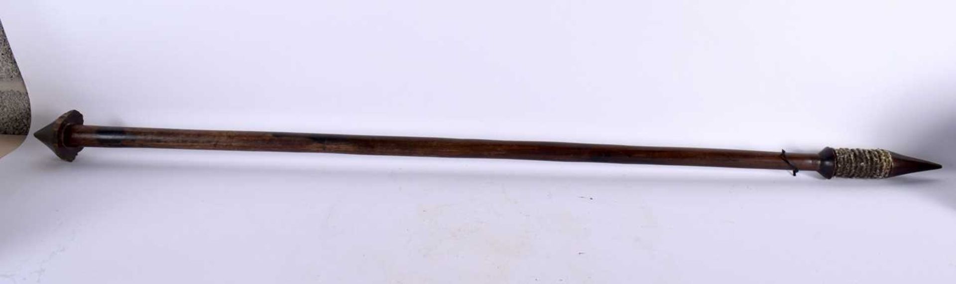 TWO ANTIQUE TRIBAL FIJIAN IRON WOOD STAFFS together with another tribal spear. Largest 110 cm - Image 6 of 12