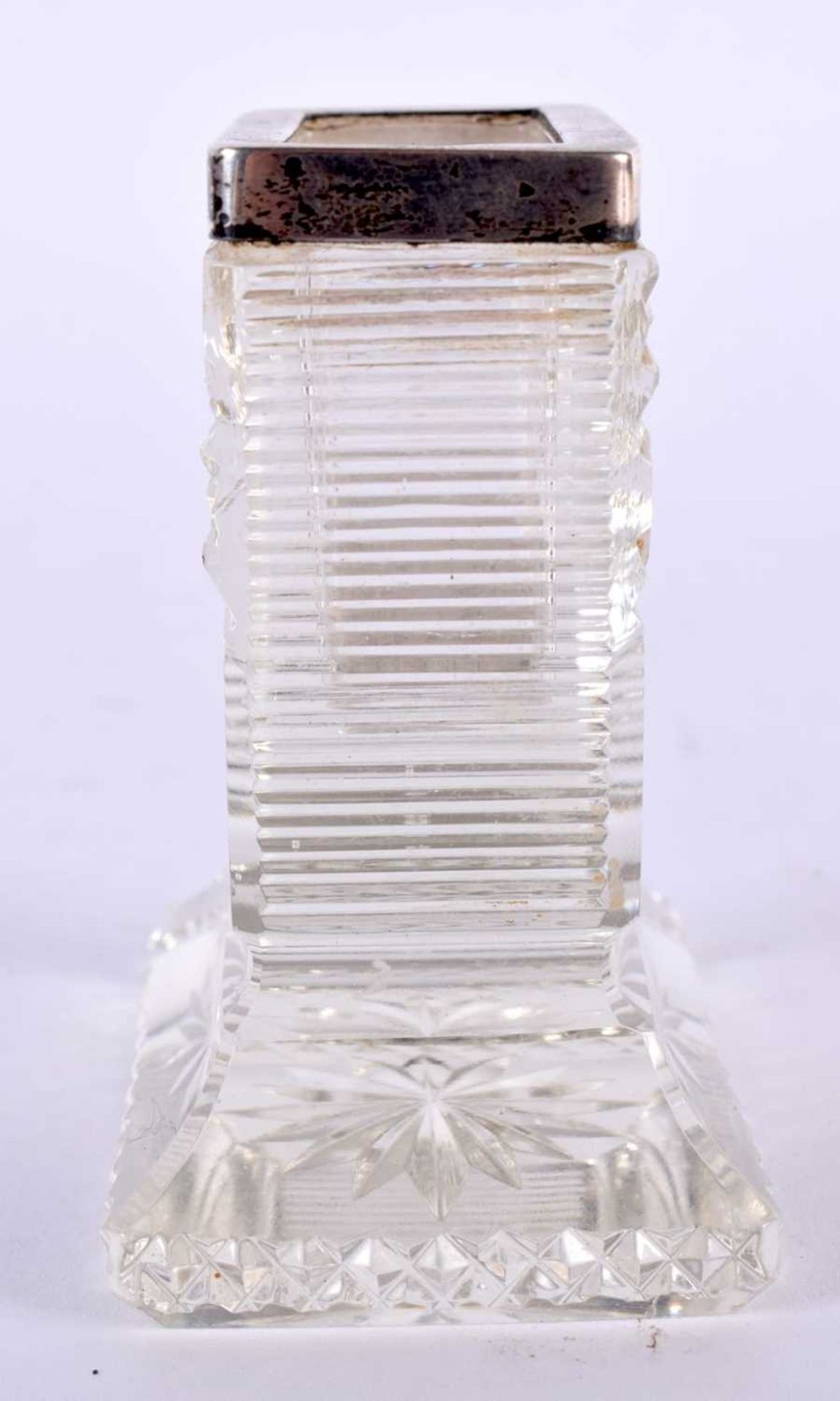 A RARE ANTIQUE SILVER MOUNTED CUT GLASS MATCH STRIKER. 8 cm x 4 cm. - Image 3 of 6