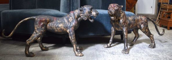 A pair of huge bronze Tigers 65 x 120 cm (2)