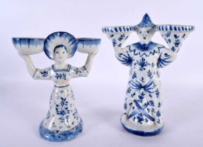 AN ANTIQUE DELFT BLUE AND WHITE TIN GLAZED POTTERY DOUBLE TABLE SALT together with another similar