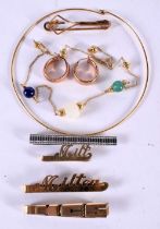 A COLLECTION OF GOLD FILLED JEWELLERY INCLUDING 2 NECKLACES, PAIR OF EARRINGS AND 5 TIE CLIPS. Total