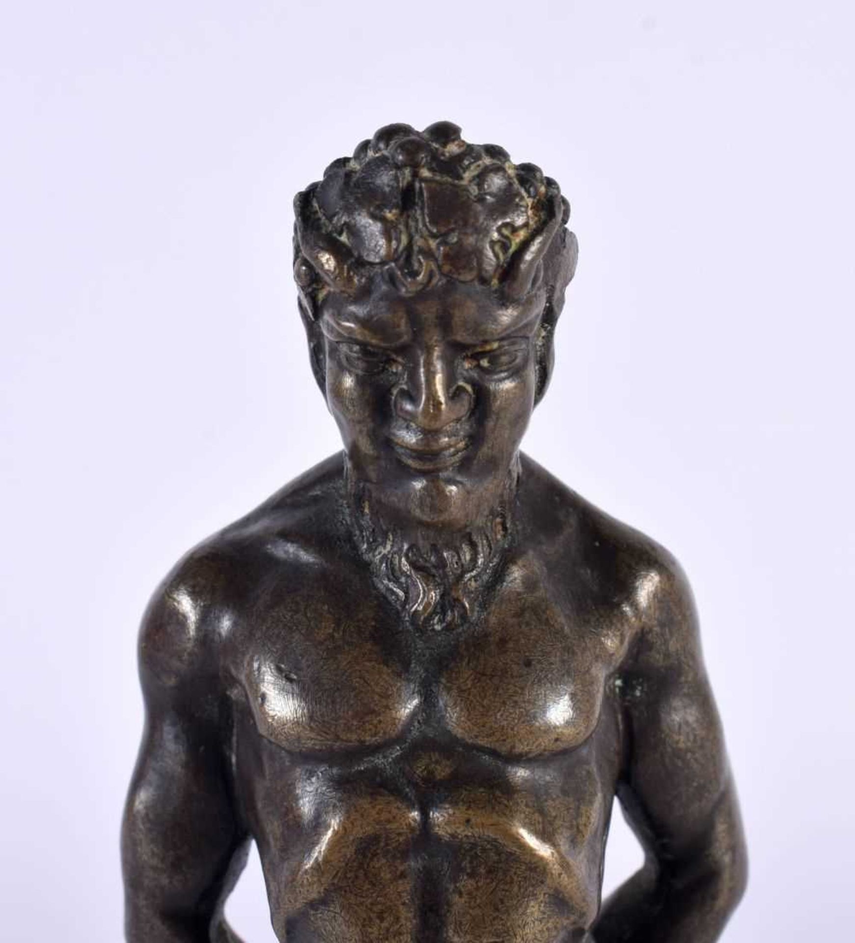 A FINE 19TH CENTURY FRENCH BRONZE AND MARBLE FIGURE OF SATYR modelled with arms behind his back, - Image 2 of 10