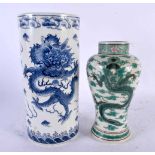 A 19TH CENTURY JAPANESE MEIJI PERIOD AO KUTANI DRAGON VASE together with a Chinese blue and white