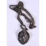 A SILVER PENDANT NECKLACE WITH THE FACE OF CHRIST WEARING A CROWN OF THORNS. Stamped 800, Pendant