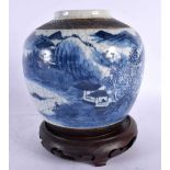 A 19TH CENTURY CHINESE BLUE AND WHITE CRACKLE GLAZED GINGER JAR Qing. 21 cm x 14cm.