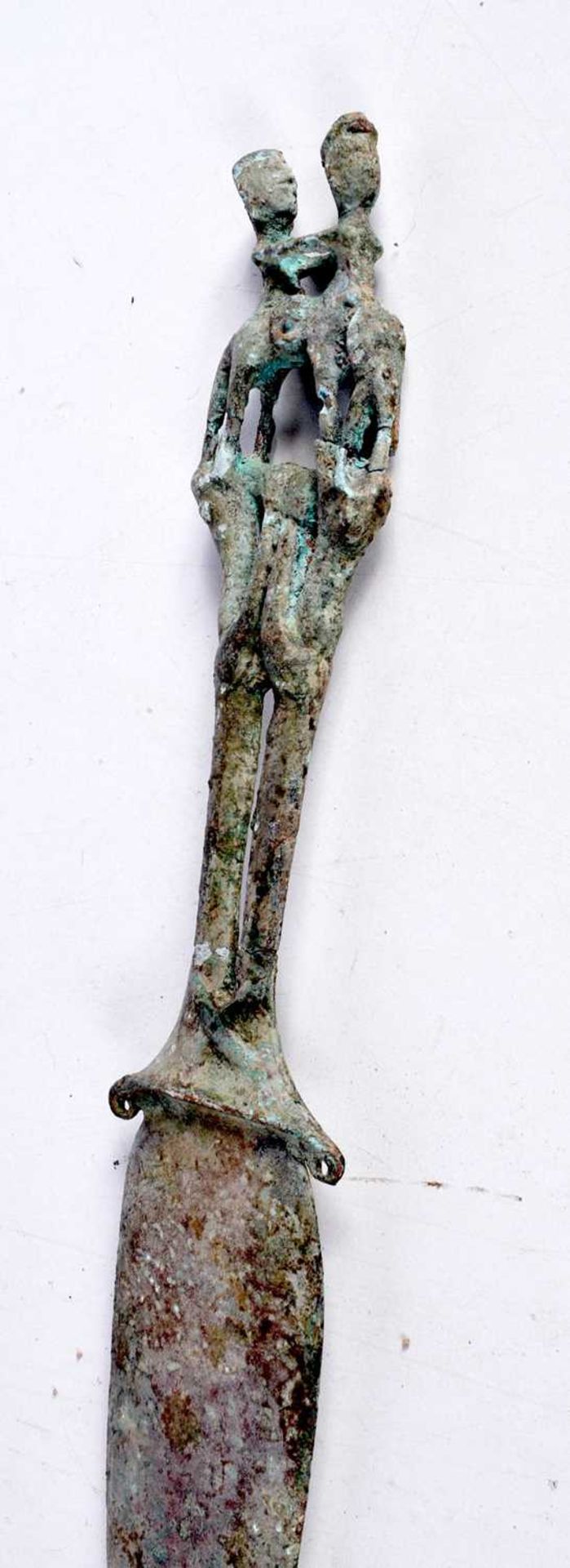 A Central Asian bronze dagger, the handle formed as two males. 39 sm. - Image 4 of 4