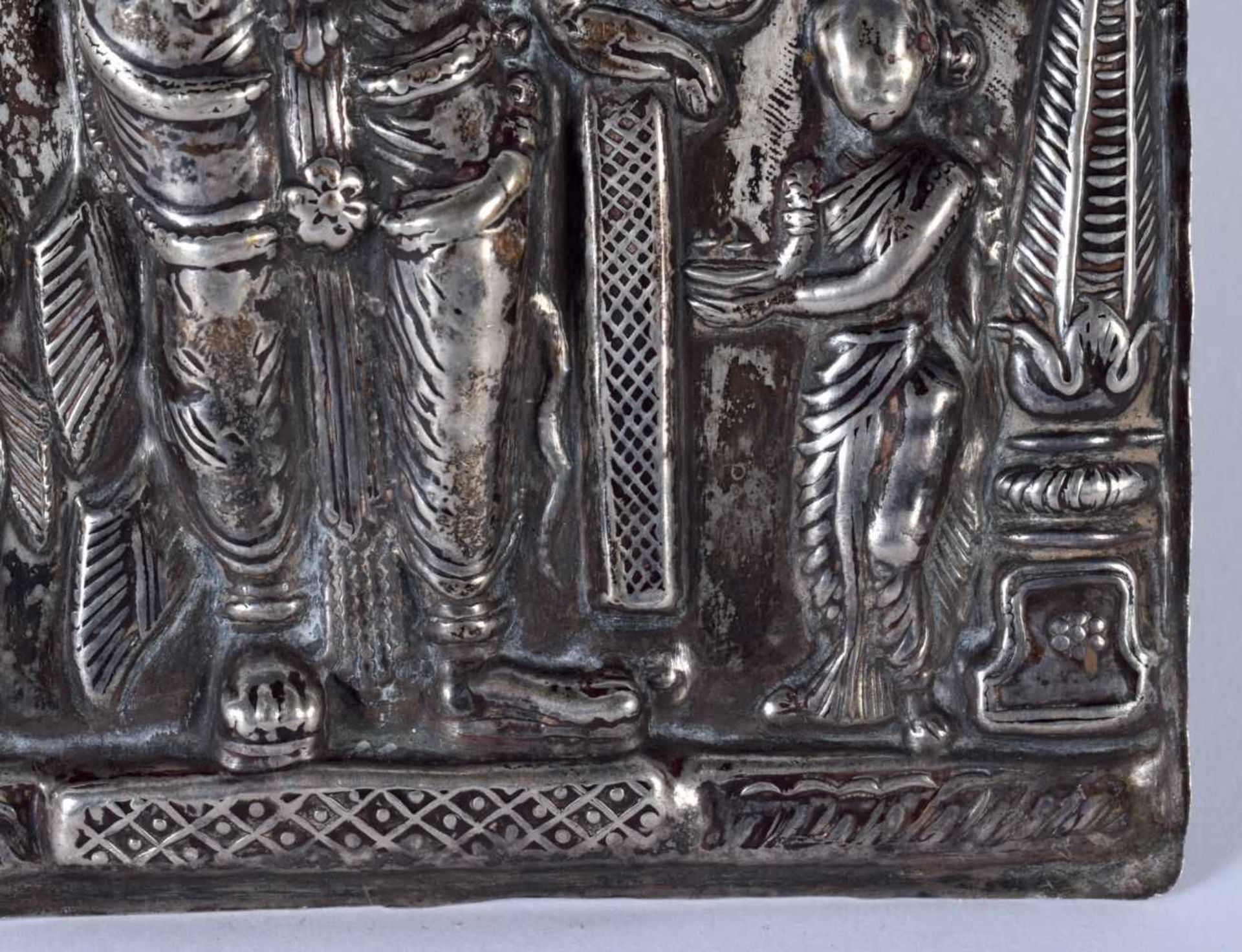 A silver repousse plaque of Shiva, South India, 19th century, of rectangular form, Shiva depicted in - Image 5 of 6